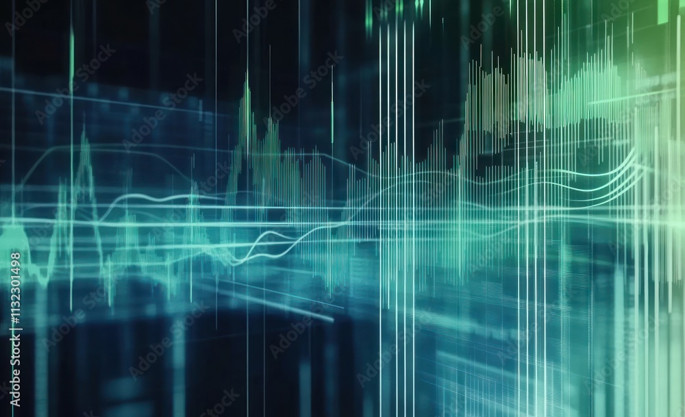 Aufkleber Abstract digital data visualization with glowing lines and graphs.