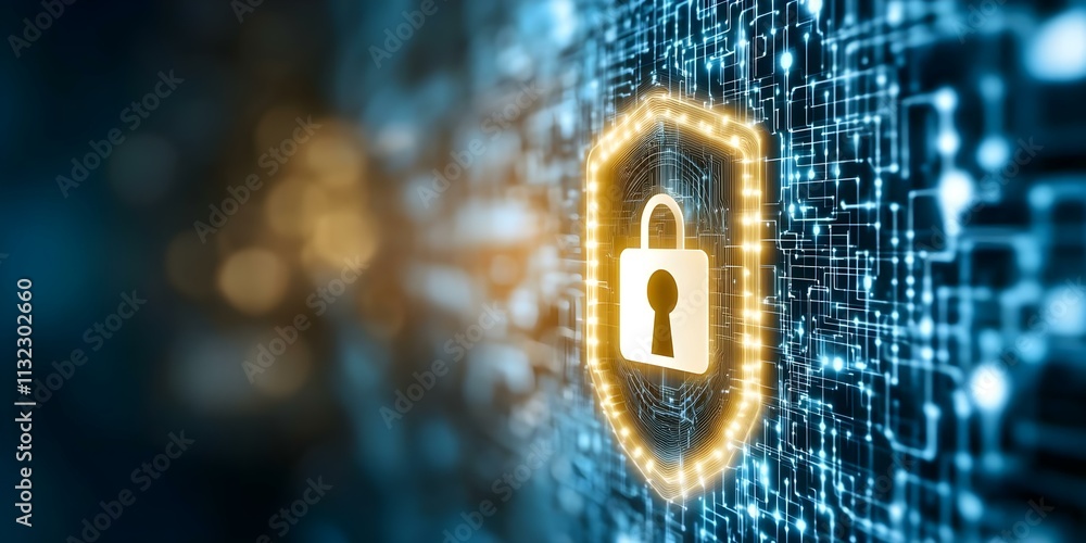 Aufkleber a digital security lock symbol on a circuit board background, representing cybersecurity and data pr