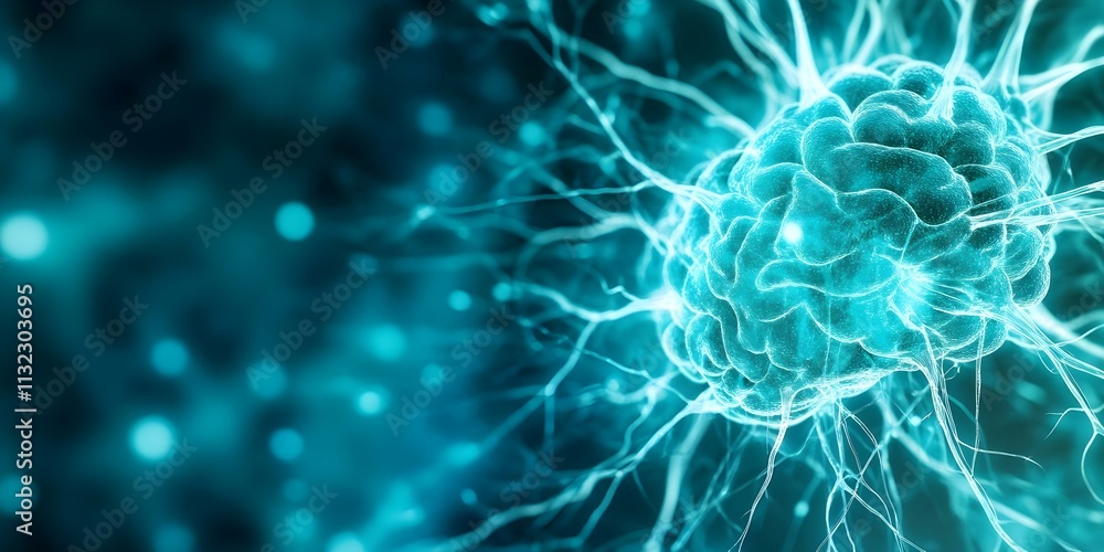 Poster a stylized representation of a brain with glowing neural connections, depicting concepts of intellig