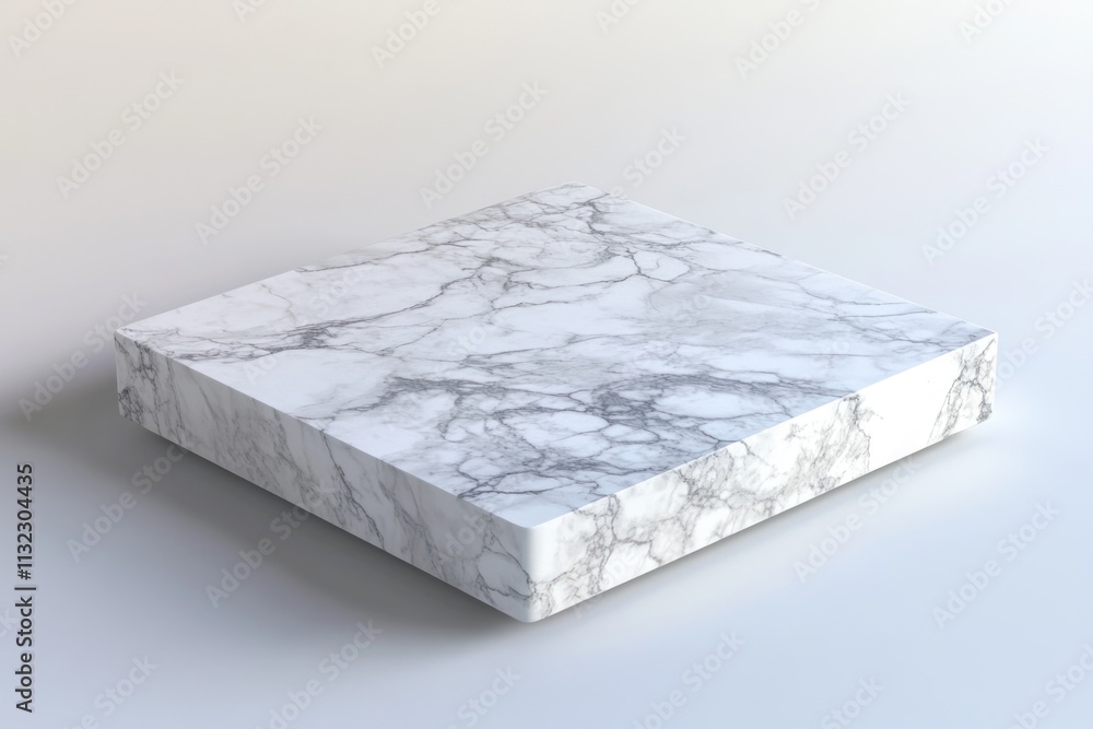 Poster white marble square block isolated on white background.