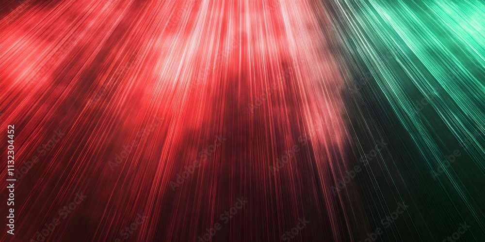 Poster a burst of colorful light rays in red and green, creating a dynamic and vibrant visual effect. conce