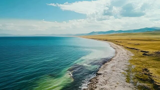 Aerial view of Qinghai Lake in spring