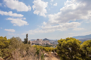 Fototapeta premium Ancient ruin and Acropolis hill. Athens, Greece.