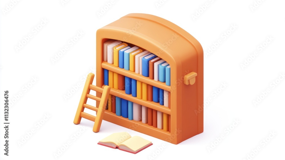Aufkleber 3D rendering of a small bookshelf with books and ladder.