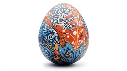 One colorful painted Easter egg on white background