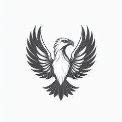 Obraz premium Majestic eagle with wings spread wide, monochrome design.