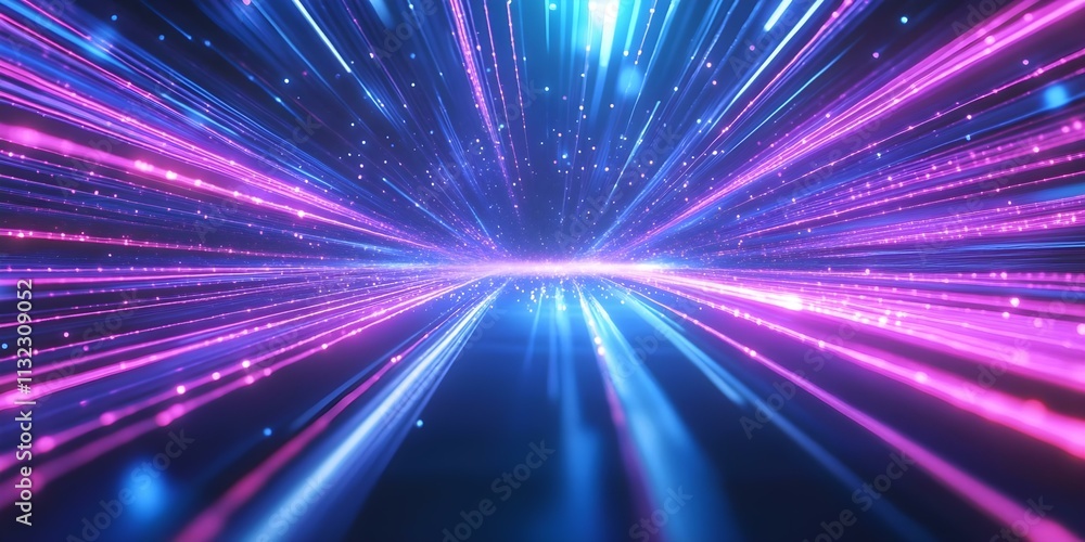 Poster a vibrant, abstract representation of light beams and particles creating a sense of motion and depth