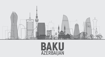 Fototapeta premium Baku Azerbaijan City Line Vector 