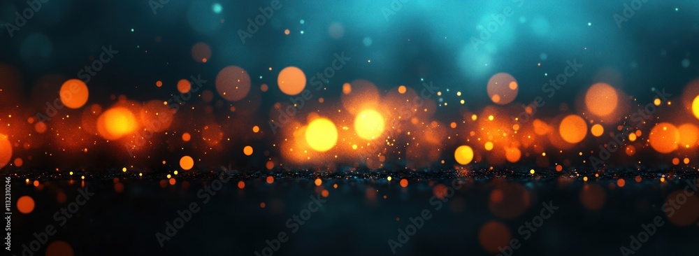 Poster abstract bokeh background with orange and blue lights.