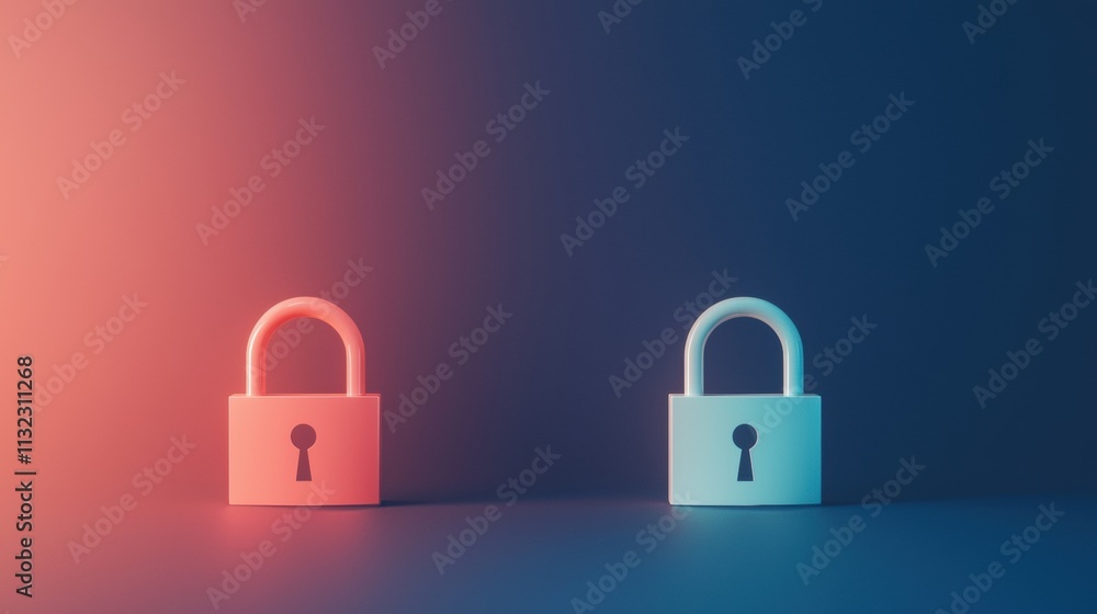 Poster padlock symbols open padlock icon transforming into a closed padlock, symbolizing data locking and s