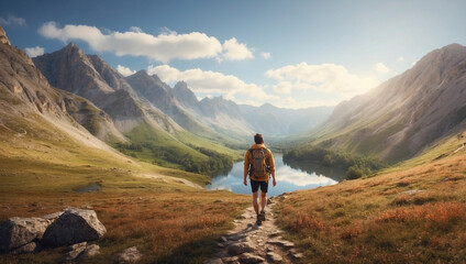 Obraz premium Hiker Enjoying the Natural Scenery