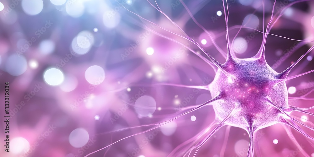 Poster a close-up view of a neuron, showcasing its structure with glowing connections against a soft, color
