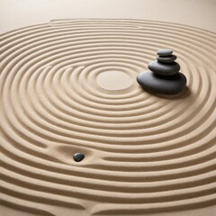Naklejka premium A serene Zen garden featuring perfectly raked sand, smooth stones, and a minimalist aesthetic that promotes tranquility and mindfulness