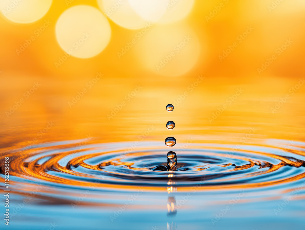 Poster rippling water droplets create mesmerizing patterns in golden light