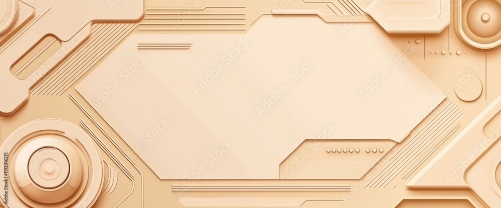 Poster Abstract beige tech background with geometric shapes and copy space.
