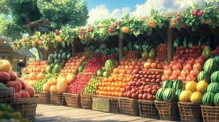 Colorful Fruit Stand Under Summer Sun