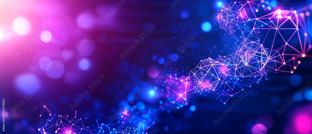 Poster abstract digital network with glowing nodes and lines on a vibrant background, illustrating connecti