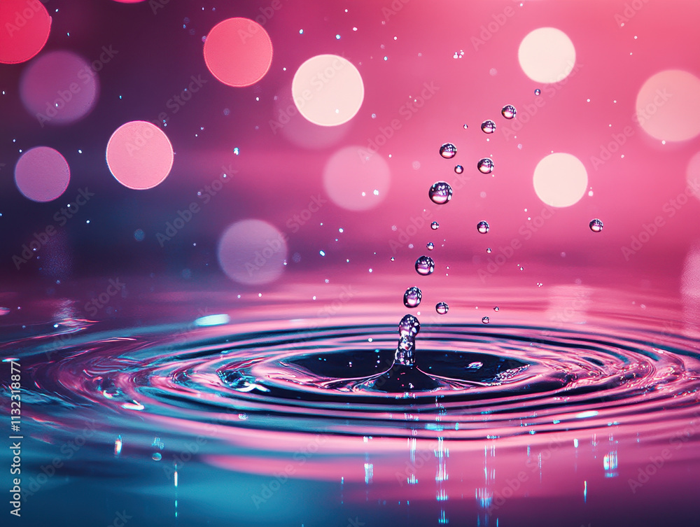Poster high resolution image of water droplets creating ripples in vibrant colors