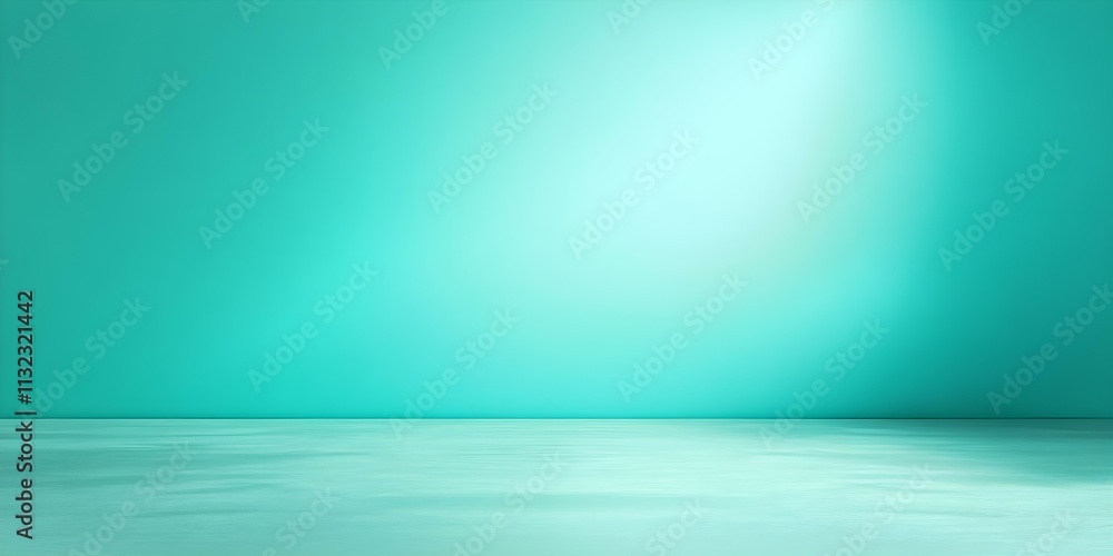 Poster a solid turquoise background with a smooth reflective surface, creating a serene and minimalist atmo