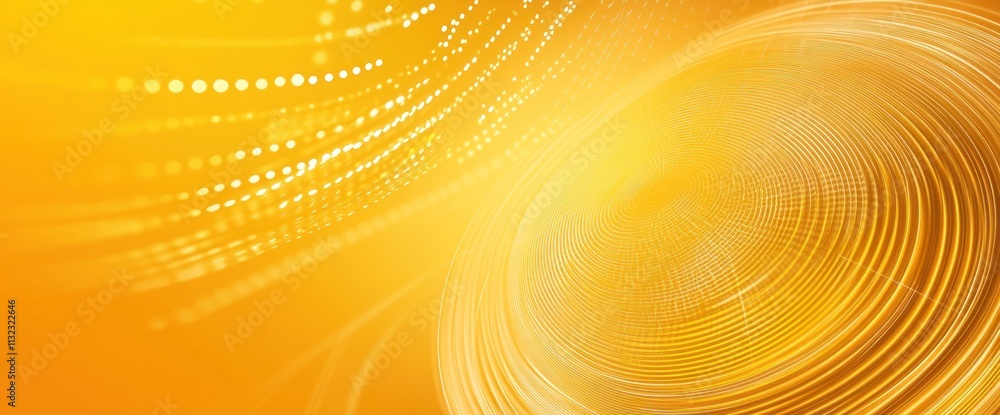 Poster abstract golden swirl with glowing particles.