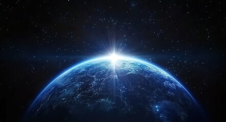 Fototapeta premium Blue Earth with glowing star light in space background