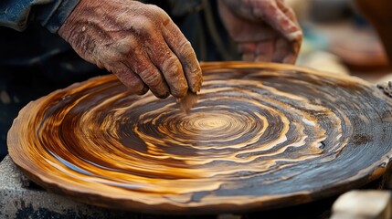 Fototapeta premium Artisan Craftsman Creating Unique Wood Bowl with Intricate Design