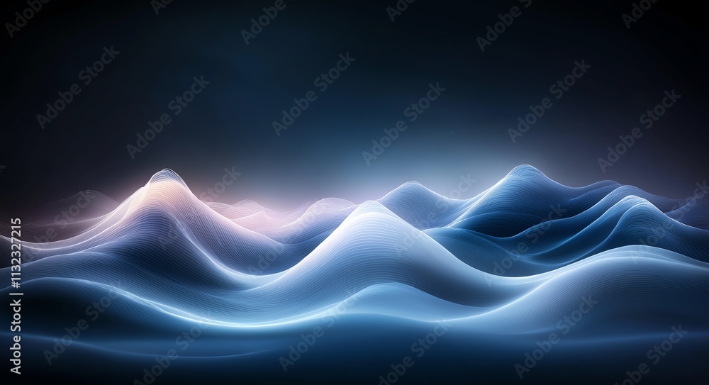 Poster abstract image of smooth, undulating waves in shades of blue and white, creating a serene and fluid 
