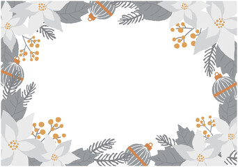 Obraz premium ポインセチアのクリスマスイラストフレーム背景