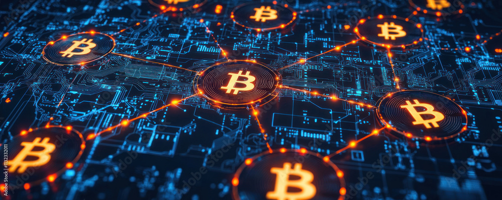 Poster digital payments and cryptocurrency regulation concept. digital network representation of cryptocurr