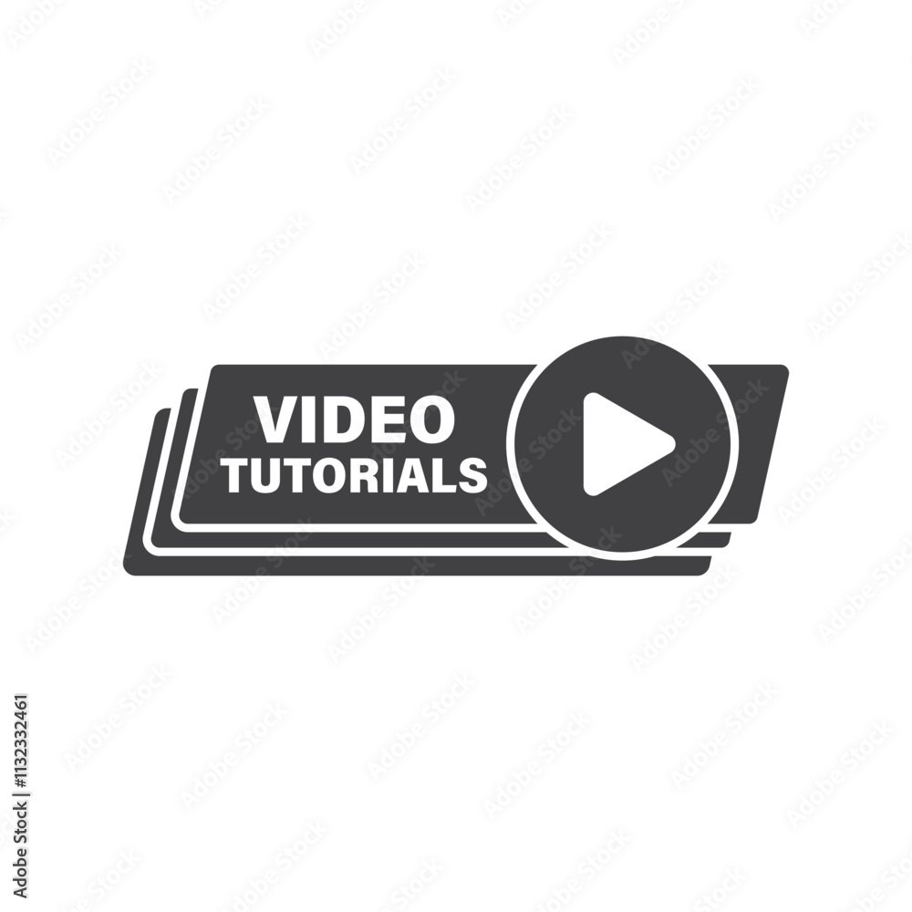Aufkleber play video tutorials icon in flat style. education software vector illustration on isolated backgrou