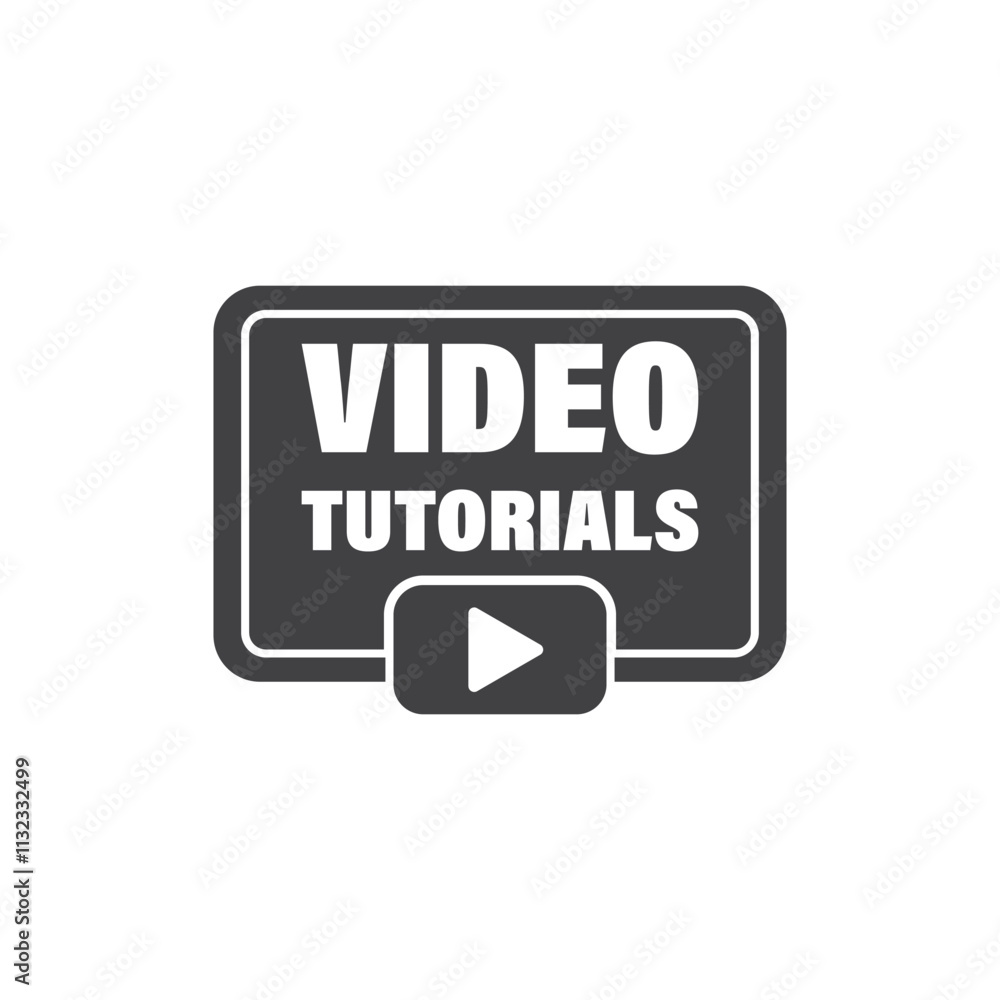 Poster play video tutorials icon in flat style. education software vector illustration on isolated backgrou