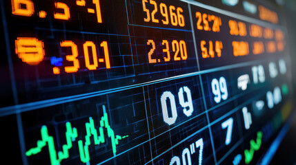 Obraz premium Digital Payments and Cryptocurrency Regulation Concept. Digital display of stock market data with fluctuating values and graphs