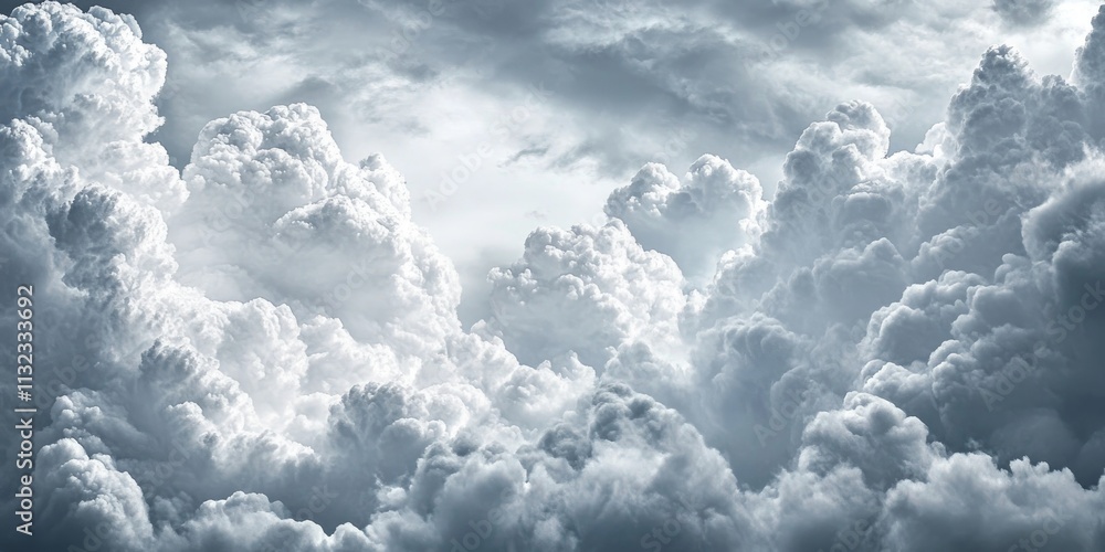 Poster cumulus cloud formations create an overcast sky filled with rain clouds. the image features a striki