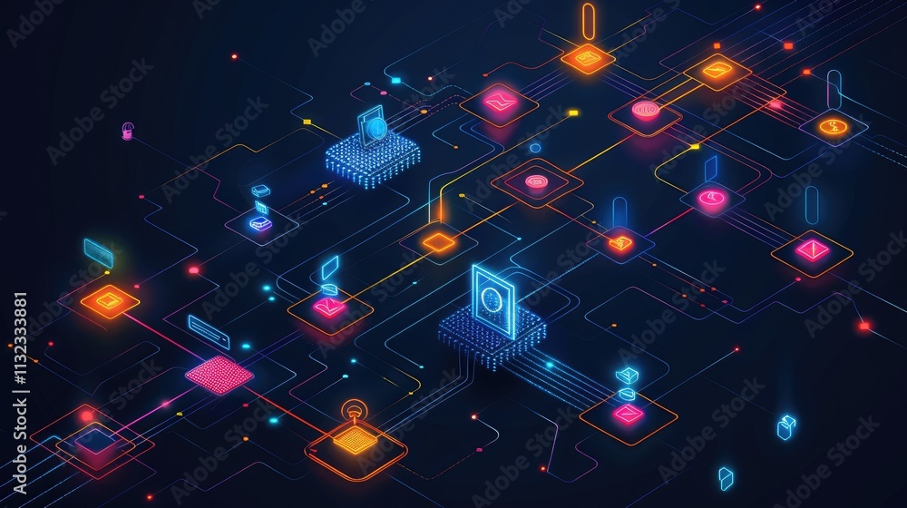 Aufkleber abstract digital network with glowing nodes and connections.