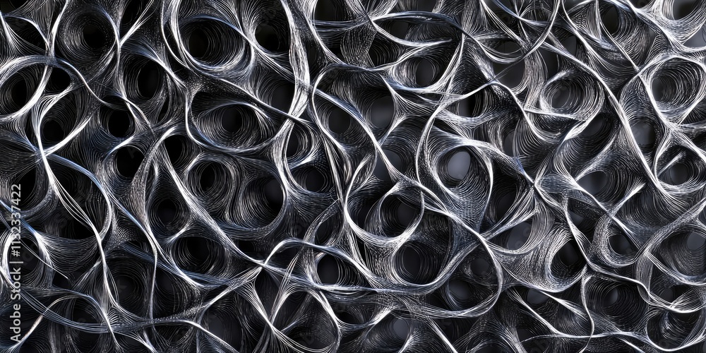 Poster abstract pattern featuring a silver grey aluminum wire net wall panel, showcasing a unique design. t