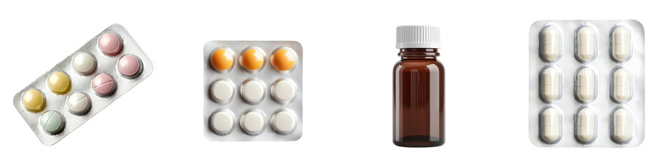 Fototapeta premium Assorted pharmaceutical medications and supplements including pills capsules and bottles in their original packaging This image showcases a variety of common over the counter and prescription drugs