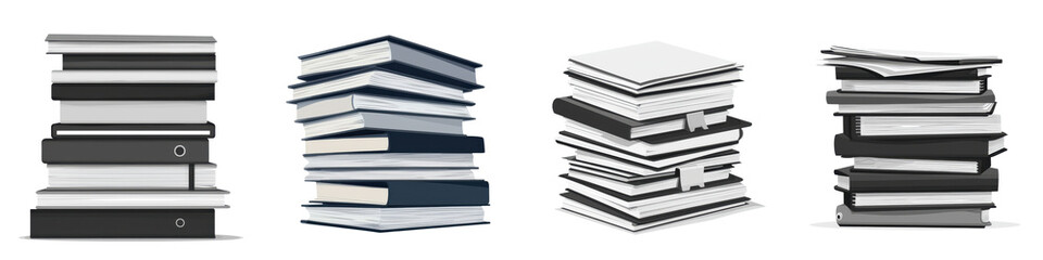 Piles of textbooks publications and documents stacked on a desk suggesting an academic or scholarly workspace focused on education learning and research