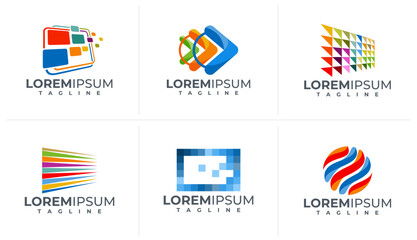 Colorful modern abstract technology pixel logo set