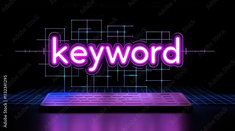 Poster illuminated keyword on a futuristic keyboard representing digital concepts.