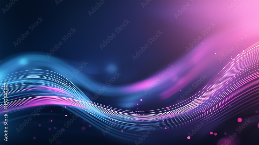 Poster abstract background with flowing blue and pink lines on a dark backdrop. elegant wave design perfect