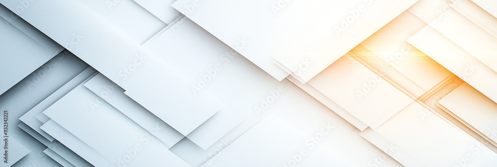 Poster abstract geometric background featuring layered white rectangles with a soft gradient and light flar