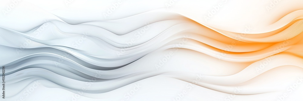 Poster abstract digital wave pattern with smooth curves in shades of gray and orange on a white background,