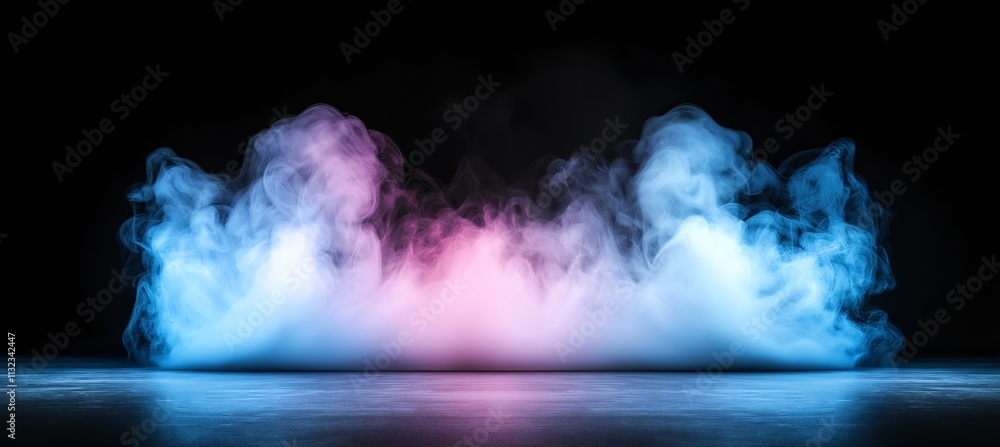 Poster a visually striking image of red and blue colored smoke swirling against a dark background, creating