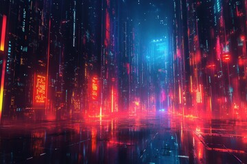 Futuristic Data Center with Vibrant Colors and Strokes