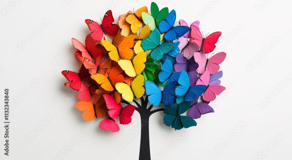 Aufkleber tree made of colorful butterflies. the butterflies are arranged in a way that they resemble a tree. 