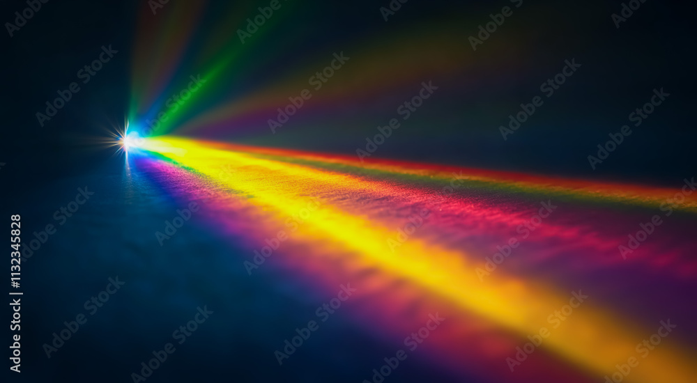 Poster an abstract macro image of a prism creating a vivid spectrum of rainbow-colored light beams