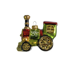 Glass Christmas tree decoration in the form of a Train. Retro style. transparent, png