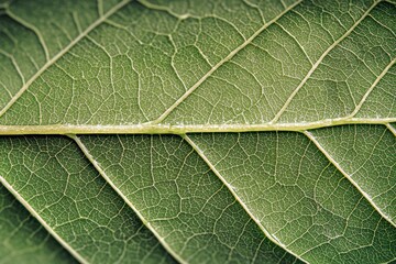 Obraz premium Close-up of vibrant green leaves showcasing intricate vein patterns.