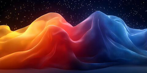 Fototapeta premium Abstract Colorful Fabric Waves, A Night Sky Digital Art Background