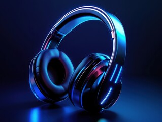 Futuristic Wireless Headphones Neon Blue, Gaming Audio, Deep Bass